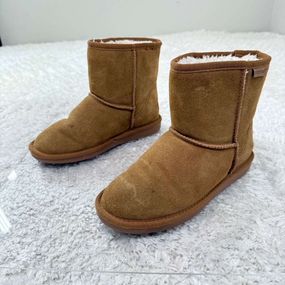 Minnetonka Boots Women's 8 Suede Ankle Boots Cozy Faux Fur Lined Warm Brown